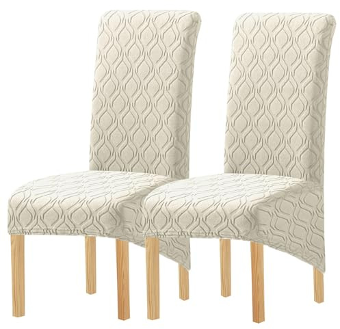 YCDZSW Fundas para Sillas, Estiramiento Respaldo Alto Cubiertas De Silla para Comedor, Elástico Jacquard Cubiertas De Silla para Hogar Restaurante Hotel Oficina (Beige,2 Pcs)