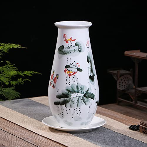 OWOHYG Pot de Fleurs en céramique Peint à la Main en Porcelaine Bleue et Blanche pour orchidées, Vase de Bureau à Taille Haute, Style Chinois, Pot d'arbre avec Plateau(D)