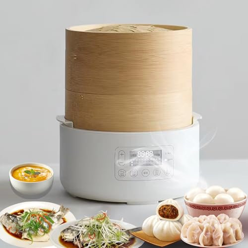 Electric Food Steamer 1300W, 4L/6L Intelligent Vegetable Bamboo Steamer with Stackable Steam Baskets,90 Minute Timer+ 24h Reservation,Auto Shut-Off,BPA-Free,Insulation Household Steamed Seafood 2L