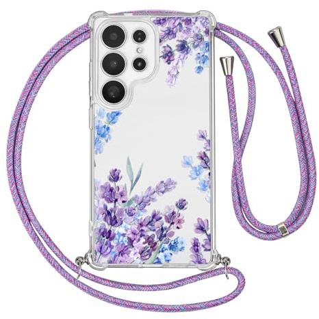 Ciciber Ttusy Handykette Hülle für Samsung Galaxy S25 Ultra mit Band, Durchsichtig Muster Blumen Case Weiches Silikon Schutzhülle mit Kordel zum Umhängen Necklace HandyHülle für Samsung S25 Ultra, 01