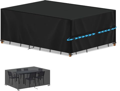 SIMPHAUS Housse Table Exterieur Impermeable,Housse Protection Salon de Jardin Exterieur avec Cordon de Serrage,Anti-UV 420D Oxford Housses pour Mobilier de Jardin,Recouvre Table Exterieur 240x100x80cm