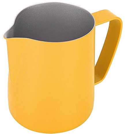 Milk Frothing Pitcher Stainless Steel, 350ml Espresso Steaming Pitchers Milk Coffee Frother Cups Barista Milk Frother Cup Jug for Espresso Machine Coffee Cappuccino Latte Art (Yellow)