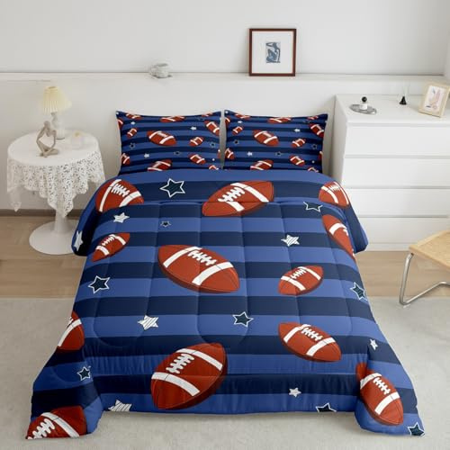 Feelyou Football Comforter Set Toddler Size Kids Rugby Sports Bedding Set for Boys Girls Teens Soccer Ball Game Stripes Comforter Gift for Football Lover Duvet Set Quilt Set
