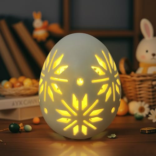 Xevinas Osterdeko Led Ostereier Aus Keramik, 10 Cm Ostereier Deko Tischdeko Ostern Ausgehöhlte Batteriebetrieben Osterdeko Modern Ostereier Weiß Mit Warmes LED-Licht, Osterdeko Led Für Ostern, Party