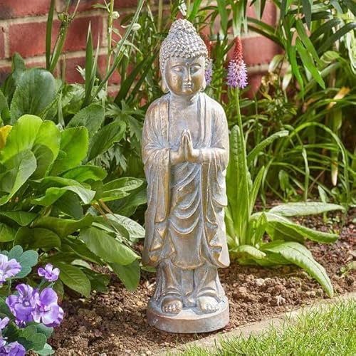 Garden Mile Garden Buddha Statue Outdoor Ornaments, Distressed Gold Effect Meditating Buddha Sculpture Waterproof Resin Zen Ornament, Indoor Outdoor Fung Shui Decoration 46cm