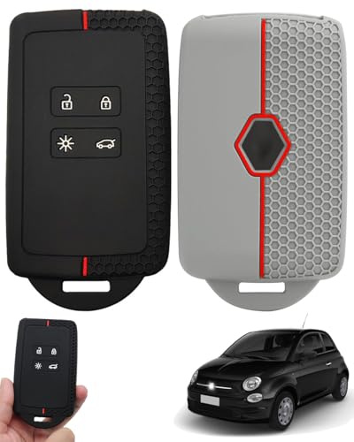 ZEXIJOW 2 Stück Silikon-Autoschlüssel Abdeckung für Renault Clio Megane Koleos Kadjar Kangoo Twingo Talisman Captur Space Dacia Duster,Renault-Kartenetui,TPU-Silikon,4 Tasten