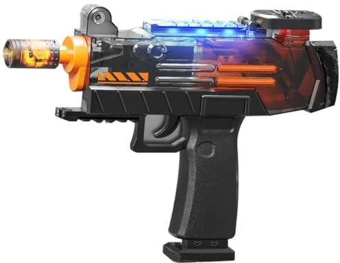 LDKUNKKA Pistola de Agua Eléctrica Imprescindible para el Verano | Luces LED de Colores+Disparo Automático | Batería Extraíble y Compatible con Botellas | Juguete para Playa, Piscina y Bata (Negro)