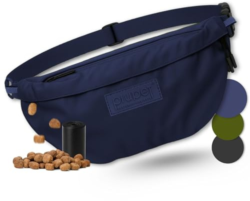 PiuPet® godisväska för hundar I Snygg och vattentät hundväska med 3 blixtlåsförsedda fack I 2-i-1 fanny pack hundtränings I och axelväska I Med löstagbar innerficka (Blå)