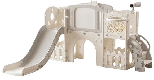 Veitoalioy Scivolo per Bambini, Scivolo per da Esterno, Centro Attività al Coperto e All'aperto Attrezzatura da Gioco Parco Giochi Giardino, Slide di Gioco Multifunzionale (XST-Grey White)