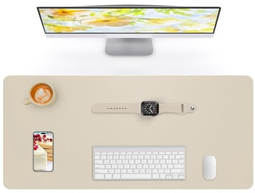 Lllunimon Cuero Almohadilla de Mesa para el ratón Desk Pad Large Mouse Pad Mat Antideslizante Tabla Computadora Portátil Bloque de escritura Oficinas y Familias (Beige claro, 120x43cm)