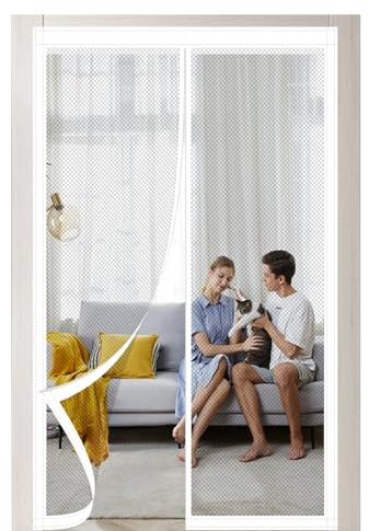 Magnetic Fly Screen Door 78 x 198 cm No Drilling Door Fly Screen Curtain Keep Bugs Out for Windows Doors Patio, White