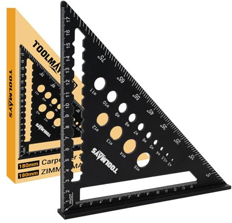 TOOLMAYS Squadra da falegname 180 mm, goniometro preciso con indicatore di profondità del foro, angolo di 45 e 90 gradi in alluminio per disegnare, misurare e testare con precisione