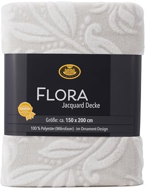 Gözze - Jacquard Decke Flora, Wohndecke mit eleganter Ornamentik, Kuscheldecke in Hoch-Tief-Optik, 150 x 200 cm - Stein