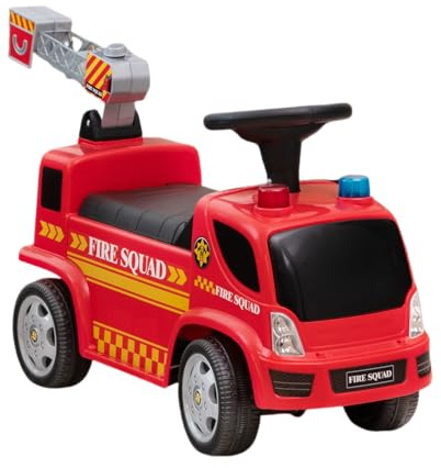 FANTASK Kinder Feuerwehrauto mit Scheinwerfer, Sirenenton, Leiter, Musik & Seifenblasenpistole, Aufsitz Rutschauto für Kinder von 18-36 Monaten (Rot), Modell 2