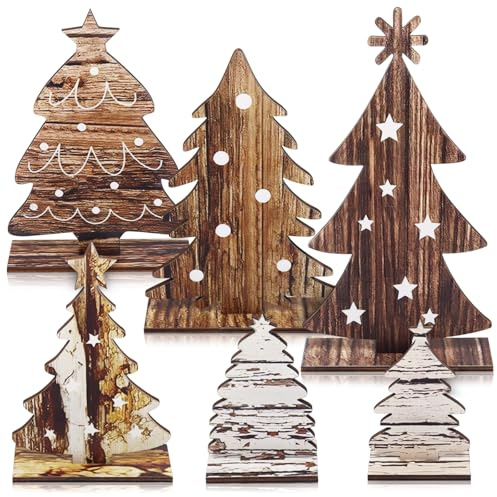 6 Stück Weihnachtsbaum Klein, Künstlicher Weihnachtsbaum aus Holz, Holz-Tischdekoration Weihnachtsbaum, Mini Weihnachtsbaum für Weihnachtsdekoration Tischdekoration Raumdekoration Schaufenster(B)