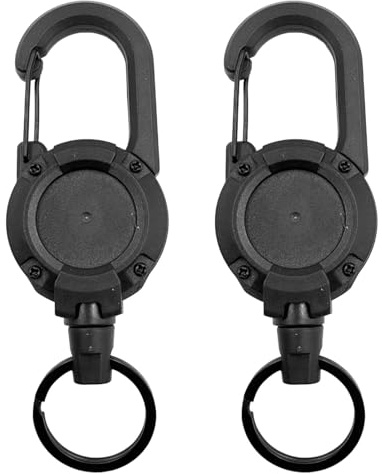 2 Pack Heavy Duty Retractable Keychain, Retractable Lanyard Badge Reel, U-shape Badge Reel with 23.6'' Steel Cord, Strength ID Badge Holders with Large Carabiner Clip, Extendable Lanyard for Key Card