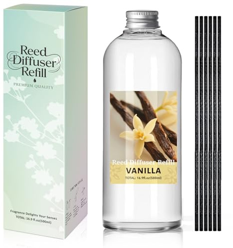 SCENTORINI Rumdoft påfyllning vanilj 500 ml, doftolja påfyllningsflaska för diffuser – långvarig aromrefill för vardagsrum, sovrum, badrum