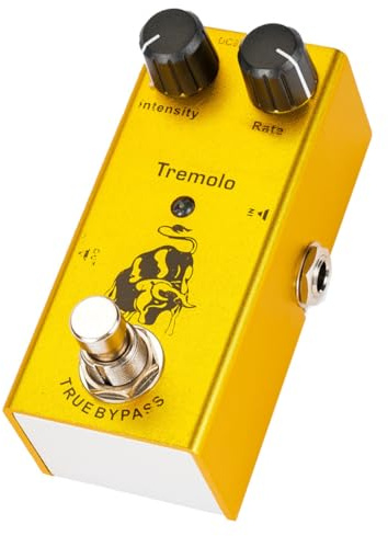 BESTonZON Pedale Design Compatto in Lega Giallo Effetto Tremolo per Chitarra Elettrica True Bypass, Circuito a Tubo Fotoelettrico per Performance Musicali