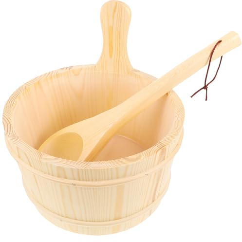 Yardenfun Saunaeimer Holzset mit Kelle Saunafass Naturholz Saunazubehör für Sauna Spa Bad mit Ergonomischem Griff Temperaturbeständig