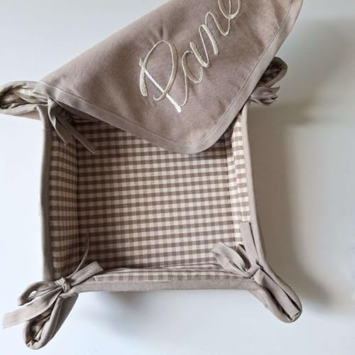 RICAMI FIORENTINI BALDI Cestino Pane 100% Cotone Tessuto Ricamato – Portapane da tavola Quadrato – Artigianale Made in Italy con Design Elegante. (Beige)