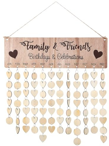 PACKOVE Selbstgemacht Holz Countdown Wandkalender mit Holzscheiben Geburtstagskalender zum Aufhängen Bruchfestes Holz Metallringe Haken Familien und Fest Erinnerungstafel