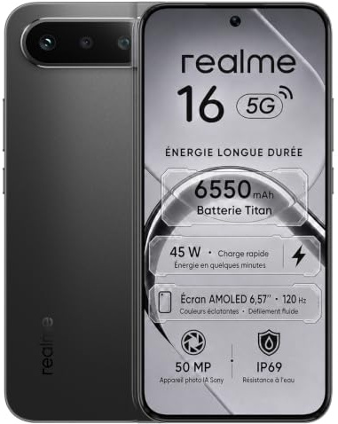 realme 16 5G Smartphone 6550mAh Batteria, 6GB RAM 256GB ROM, Display AMOLED 120Hz, Ricarica 60W, IP69 Impermeabile, Nero Air