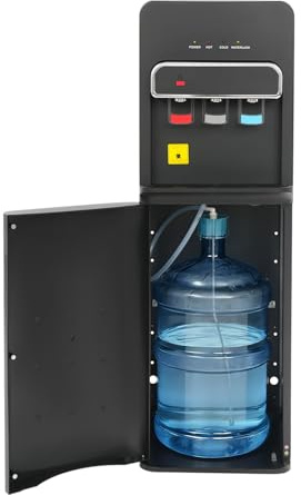 Mermajestic 550W Wasserspender, Bodenstehender Wasserspender Kalt Heiß Doppelfunktion, Elektrisch Heißwasserspender mit Kindersicherheitsschutz, für Hause, Büro, Schlafzimmer, Wohnzimmer (schwarz)