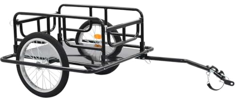 Rimorchio per bicicletta in acciaio nero, 130 x 73 x 48,5 cm, pieghevole, con frizione e ruote pneumatiche da 39 cm, per trasporto di carichi, bagagli, all'aperto, città, gite quotidiane