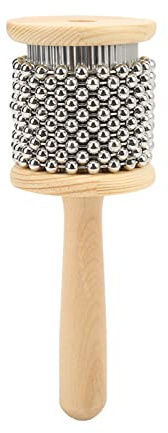 Aumotop Wooden Cabasa Musical Instrument for Children 4 Years and Up Featuring Steel Balls and Ergonomic Handle Durable Eco-Friendly Wood Shiny Finish (Trumpet Cabasa)
