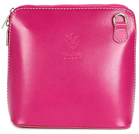 Belli italienische Ledertasche Damen Umhängetasche klein Handtasche Schultertasche Abendtasche in pink - 17x16,5x8,5 cm (B x H x T)
