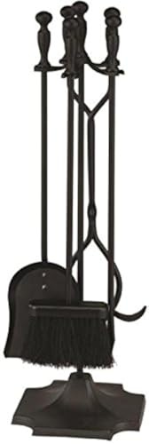 Rocky Mountain Goods Kaminbesteck 78,7 cm – Schaufel, Bürste, Schürhaken, Zange, Ständer – robuste Schmiedeeisen mit dekorativem Finish – ergonomische Kugelgriffe (schwarz)