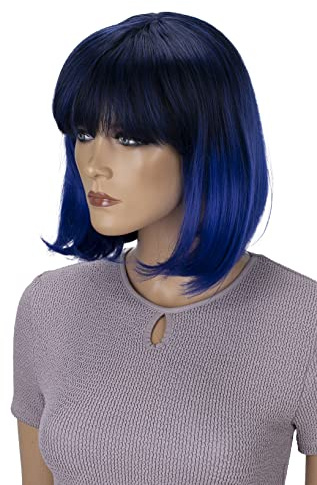 CAISHA Perücke Bob Wig Cosplay Fasching Halloween Blau Mix SH032q