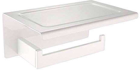 CASEWIND Contemporain Support Porte Papier Toilette avec Étagère en 304 Acier Inoxydable Bien Durable Couleur Blanc Doux dans Le Design Moderne Décoration Idéal pour Salle de Bain Toilette Cuisine
