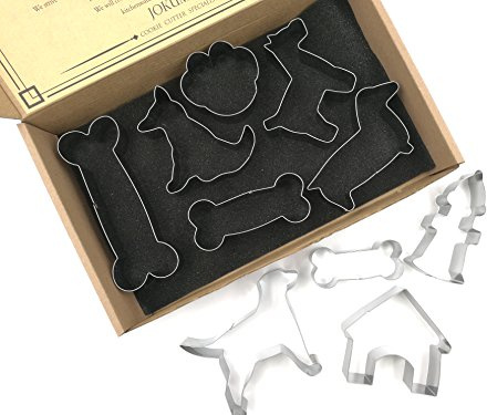 JOKUMO Hundefreunde komplettes Keksausstecher-Set - 10 Stück -High Grade 430 Edelstahl - Golden Retriever, Zwergschnauzer, Dackel, Hundehütte, Feuerhydrant, Hundeknochen und mehr