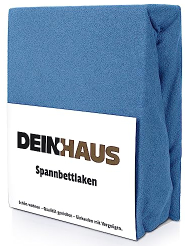 DH DEIN.HAUS Frottee Weiches Spannbetttuch 200 x 220 cm – Baumwolle, mit Gummizug, pflegeleicht, Bettlaken – Farbe: Blau
