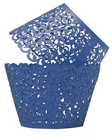 SUYEPER 100pcs Cupcake Wrappers Artistic Bake Cake Paper Cups Little Vine Lace Laser Cut Liner Baking Cup Muffin Case Trays for Wedding Party Birthday Decoration (Navy Blue)