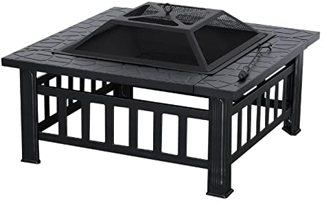 MCombo Feuerschale,Feuerkorb Terrassenfeuer mit Grillrost, Gartenfeuer Feuerstelle 81x81x44,5 cm, 0039