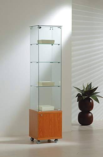 MHN Glas-Vitrine ohne Rahmen T 40 x B 40 x H 180 cm - schmale Ausstellungsvitrine Sicherheitsglas mit Unterschrank abschließbar - Vitrinenschrank mit Rollen - ohne Beleuchtung