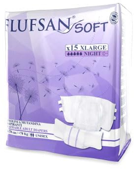 Flufsan pannoloni per adulto traspiranti Extra large Super Night 6 cf da 15pz. (TOTALE 90 PANNOLONI)