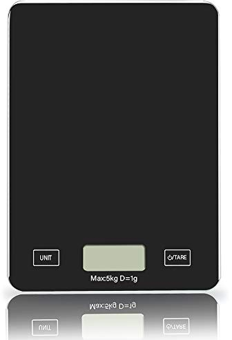 Digital Kitchen Scale Electric Food Weighing Scale with Backlit LCD & Tempered Glass Large Platform, High-Precision Slim-Design Portable Scale, Batteries Included, 11lb/5kg (Black)