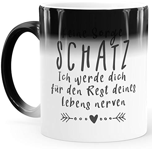 MoonWorks® Zaubertasse Farbwechsel Tasse Spruch Keine Sorge Schatz... Geschenk Liebe lustig Hochzeitstag Valentinstag weiß Magic-Tasse