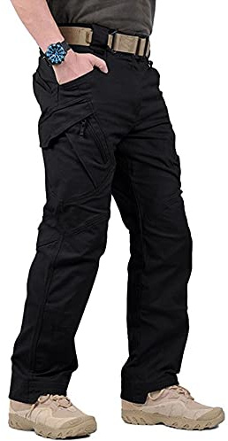 Pantalon Tactique Imperméable Pour Hommes - Pantalon Militaire Multi-Poches Ripstop, Pantalon Cargo Résistant À L'Usure Pour Hommes De Grande Taille 5Xl, Pantalon D'Armée De Combat Swat, Noir, 5