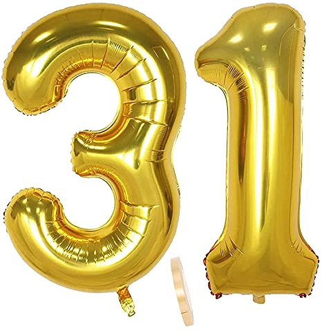 2 Numero di Palloncini 31, Numeri 31 Anni Compleanno Decorazioni Oro Maschio Bambino Uomo Donna Ragazzo,XXXL 100cm Gigante Foil Elio Palloncino Gonfiabile Balloons Happy Birthday Matrimonio Festa