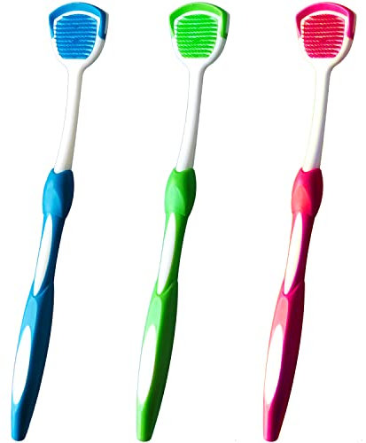 Tongue Brush, Tongue Scraper, Tongue Cleaner, Tongue Brushes Helps Fight Bad Breath, 3 Tongue Scrapers (Blue&Green&Red)