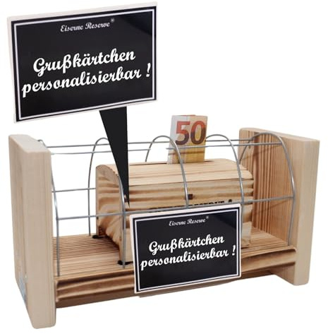 Genial-Anders Personalisierte Geschenke Geld für Männer Frauen originelle lustige Geschenkidee mit Namen personalisierbar - Eiserne Reserve Gitterbox incl. Notsäge - Papa Mama Geburtstag Hochzeit