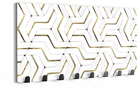 DEQORI Wandgarderobe Glas & Metall | Motiv Hochglanzmuster | 60x30 cm | Design Haken-Leiste modern | Garderoben-Paneel für Flur, Wohnzimmer & Schlafzimmer | magnetisch & beschreibbar