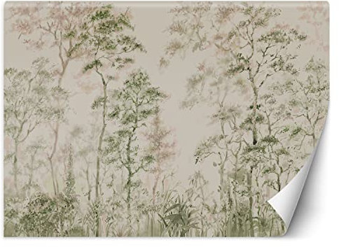 Feeby Carta Da Parati Alberi Foresta Astratto 300x210 cm verde XXL Decorazione Fotomurali Tessuto Non Tessuto Soggiorno Camera da letto Moderne Design Natura Acquerello