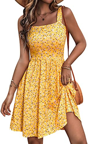 HUHOT Summer Dresses for Women Beach Resort Wear Summer Square Neck Knee Length Teen Casual Vacation Boho Beach Dresses with Pockets 2026