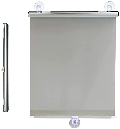 KGUDYS Saugnapfes Rollo ohne Bohren,verdunkelungsvorhänge,automatisch einziehbare rollos,temporäre sichtschutzrollos für türen und Fenster,Schlafzimmer und balkone,UV-Schutz,Grey-65x125cm/25x49in