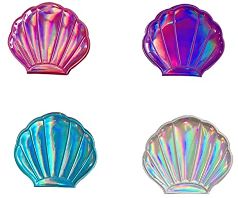 FOMIYES Tragbarer Doppelseitiger Kompaktspiegel Muschelform Blau Pu-Leder Hologramm Schminkspiegel Für Damen Mädchen Reise Make-up Tasche